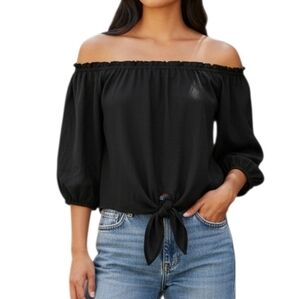 Veronica M Black Off-Shoulder Blouse